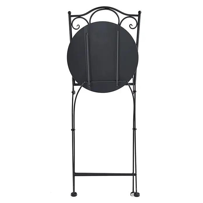 2er-Set Gartenstuhl ARTENA in Schwarz/Weiß -  - Gefalteter schwarzer Metallstuhl mit kunstvollem Rückendesign, von hinten gesehen.