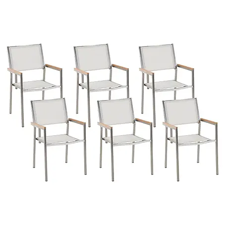 6er-Set Gartenstuhl GROSSETO in Weiß/Silber/Braun