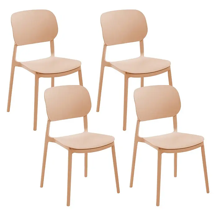 4er-Set Gartenstuhl TUPIZA in Beige -  - Vier hellbraune, modern geformte Kunststoffstühle.