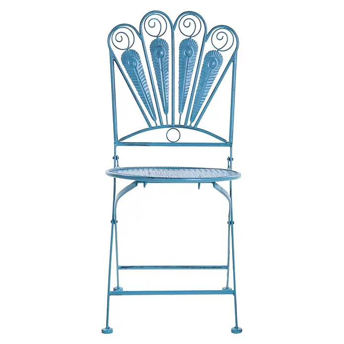 2er-Set Gartenstuhl PAVIA in Blau -  - Blauer, antik wirkender Metall-Klappstuhl mit dekorativer Pfauenrückenlehne und Gitterrostsitz.