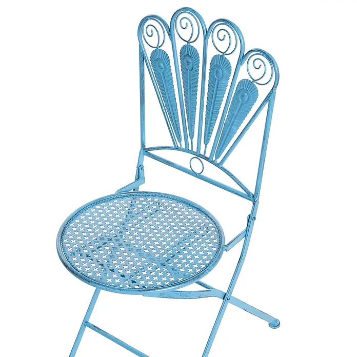 2er-Set Gartenstuhl PAVIA in Blau -  - Blau patinierter Klappstuhl aus Metall mit perforierter Sitzfläche und dekorativer fächerförmiger Rückenlehne.