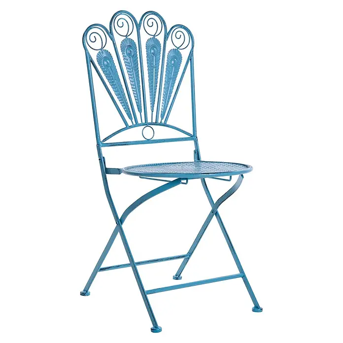 2er-Set Gartenstuhl PAVIA in Blau -  - Antiker blauer Metall-Gartenklappstuhl mit dekorativer Rückenlehne und Netzbespannung.