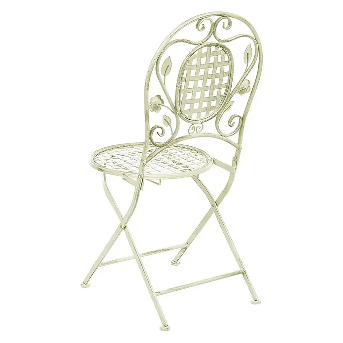 2er-Set Gartenstuhl BIVIO in Grün -  - Antikweißer Metallklappstuhl mit floralem und Gittermuster an Rückenlehne und Sitzfläche.