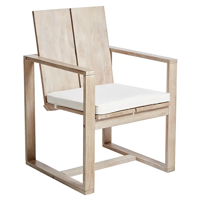 Beliani Gartenstuhl-Set AZZANELLO - 2 Stk., Akazienholz, Braun, B x T x H: 63 x 61 x 90 cm - Heller Holz-Sessel mit breiten Armlehnen und Rückenlehne, mit weißem Sitzkissen. Modernes Outdoor-Möbel.