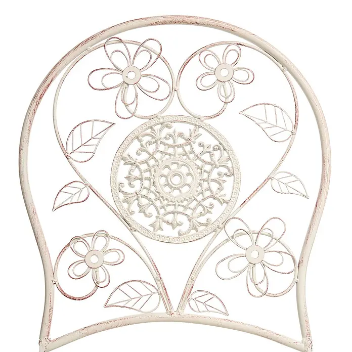 2er-Set Gartenstuhl YAVIZA in Beige -  - Shabby Chic cremefarbene Metalllehne mit floralem Schmiedeeisen-Design.