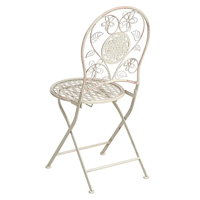 2er-Set Gartenstuhl YAVIZA in Beige -  - Antikweißer Metall-Klappstuhl mit Blumenmuster.