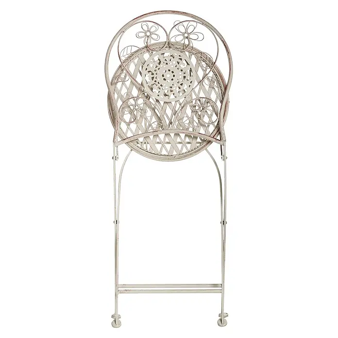 2er-Set Gartenstuhl YAVIZA in Beige -  - Antiker weißer Metallstuhl mit aufwendigen Blumen- und Gittermustern.