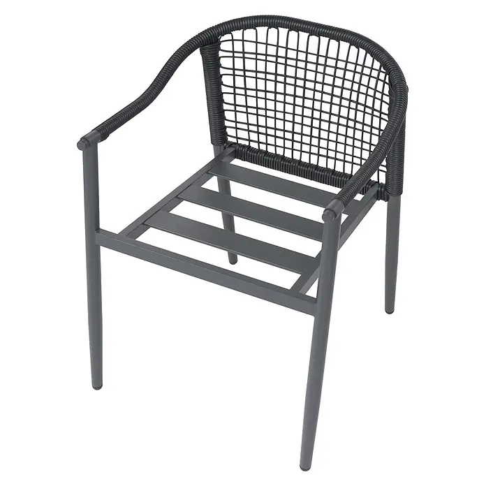 Beliani Gartenstuhl-Set OZZERO - 4 Stk., Aluminium, Schwarz, B x T x H: 55 x 60 x 76 cm - Dunkelgrauer Outdoor-Sessel mit Metallgestell und geflochtener Rückenlehne und Armlehnen.