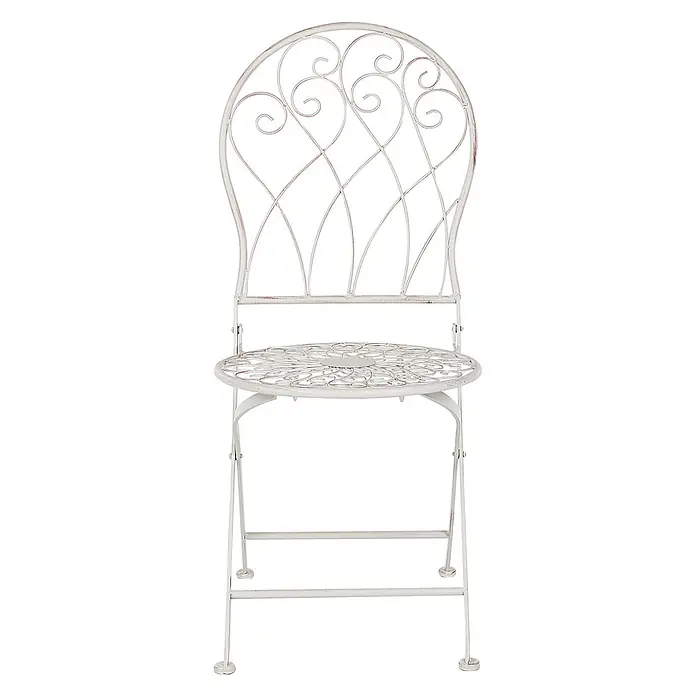 2er-Set Gartenstuhl STIFFE in Weiß -  - Weißer Shabby-Chic-Gartenstuhl aus Metall mit dekorativer Rückenlehne und Sitzfläche.