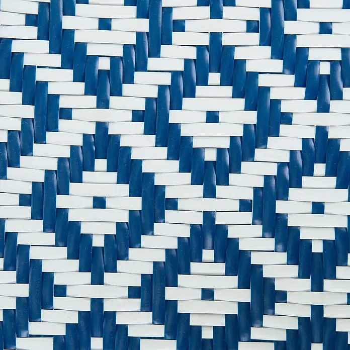 4er-Set Gartenstuhl CASPRI in Weiß/Blau/Braun -  - Blau-weißes geflochtenes Muster aus ineinandergreifenden Streifen.