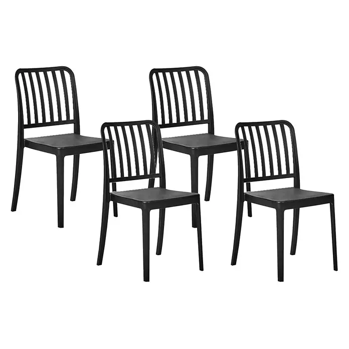 4er-Set Gartenstuhl SERSALE in Schwarz -  - Vier schwarze Esszimmerstühle aus Kunststoff mit Lattenrücken.