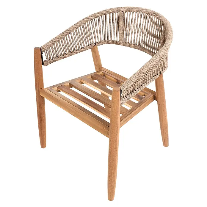 Beliani Gartenstuhl-Set MARZAMEMI - 2 Stk., Akazienholz, Braun, B x T x H: 59 x 53 x 87 cm - Holzstuhl mit geflochtener Seil-Rückenlehne und Armlehnen.