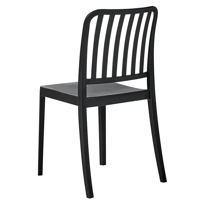 4er-Set Gartenstuhl SERSALE in Schwarz -  - Matter schwarzer Plastikstuhl mit vertikaler Lamellenlehne.