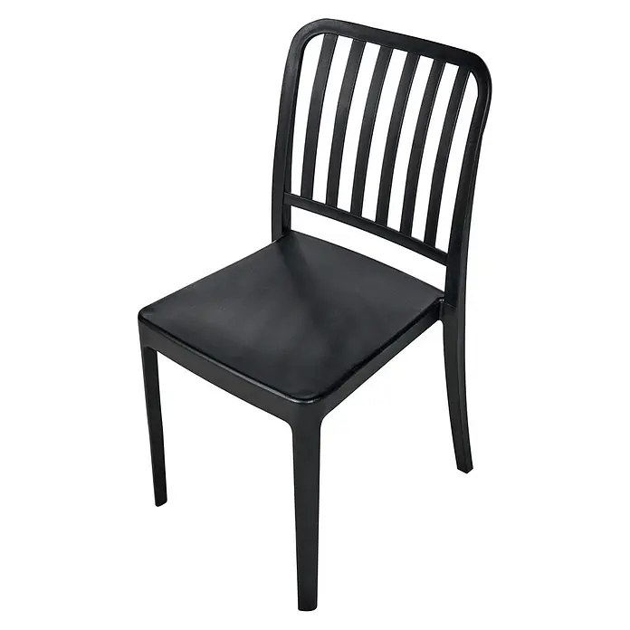 4er-Set Gartenstuhl SERSALE in Schwarz -  - Schwarzer Kunststoffstuhl mit Lamellenrückenlehne und fester Sitzfläche.