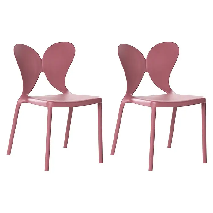 2er-Set Gartenstuhl LARISSA in Rosa -  - Zwei rosafarbene Stühle aus geformtem Kunststoff mit schmetterlingsförmigen Rückenlehnen.