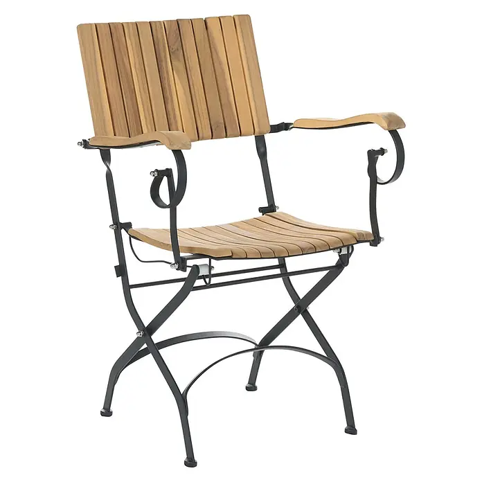 2er-Set Gartenstuhl LASCARI in Braun/Schwarz -  - Klappbarer Gartenstuhl mit natürlichen Holzlatten und dunklem Metallgestell, mit Armlehnen.