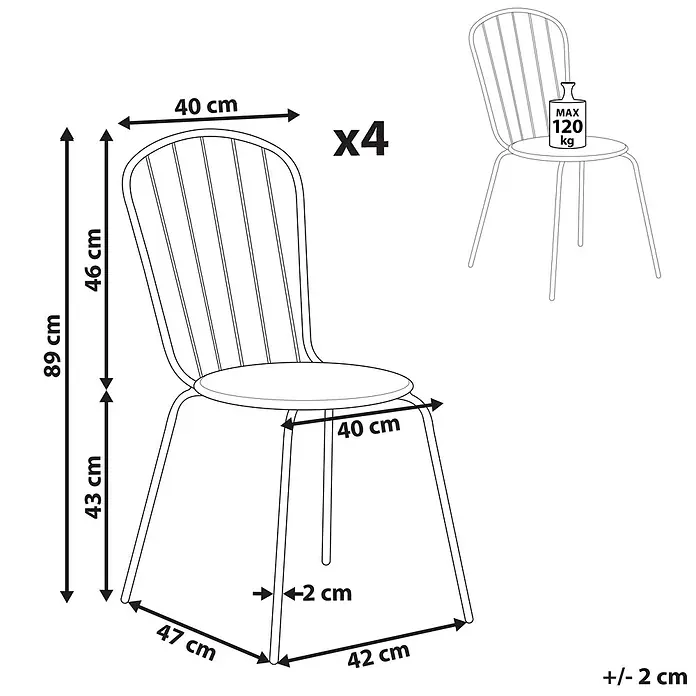 4er-Set Esszimmerstuhl CALVI in Blau -  - Umrisszeichnung eines Stuhls. Maße: 89cm H, 43cm Sitz H, 40cm Sitz B. Max. Belastung 120kg. Im 4er-Pack erhältlich.