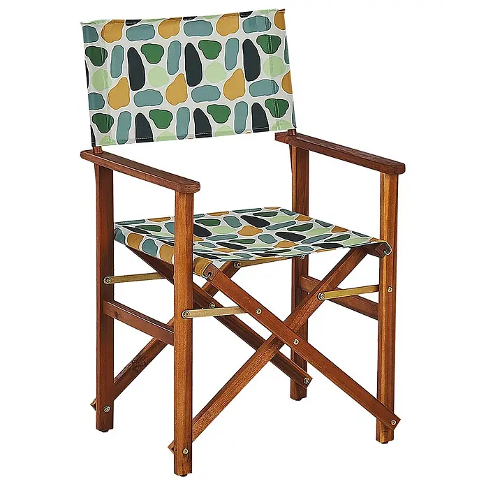 6er-Set Gartenstuhl CINE in Bunt/Grün/Orange -  - Klappbarer Holz-Regiestuhl mit dunkelbraunem Gestell und gemustertem Stoffbezug in Grün-, Blau- und Brauntönen.
