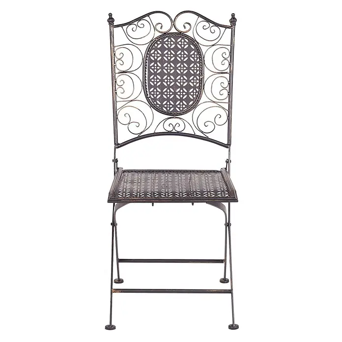 2er-Set Gartenstuhl BORMIO in Schwarz/Gold -  - Verzierter dunkelbronzefarbener Metall-Klappstuhl mit verschlungenen Schnörkeln und perforierter Sitz- und Rückenlehne.