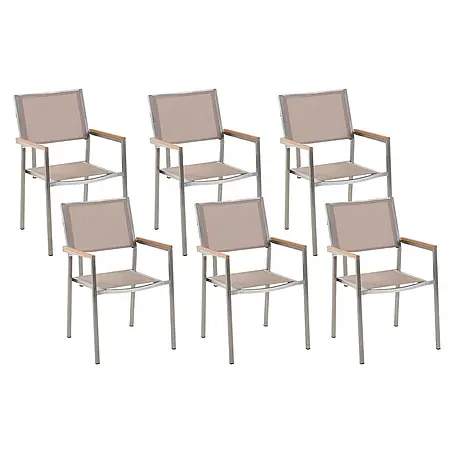 6er-Set Gartenstuhl GROSSETO in Beige/Silber/Braun