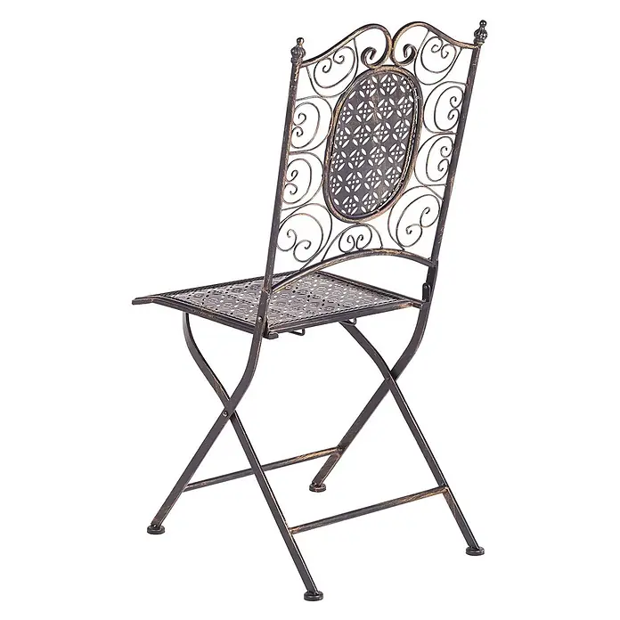 2er-Set Gartenstuhl BORMIO in Schwarz/Gold -  - Antiker Klappstuhl aus dunkelbronzenem Metall mit verzierter Rückenlehne und perforierter Sitzfläche.