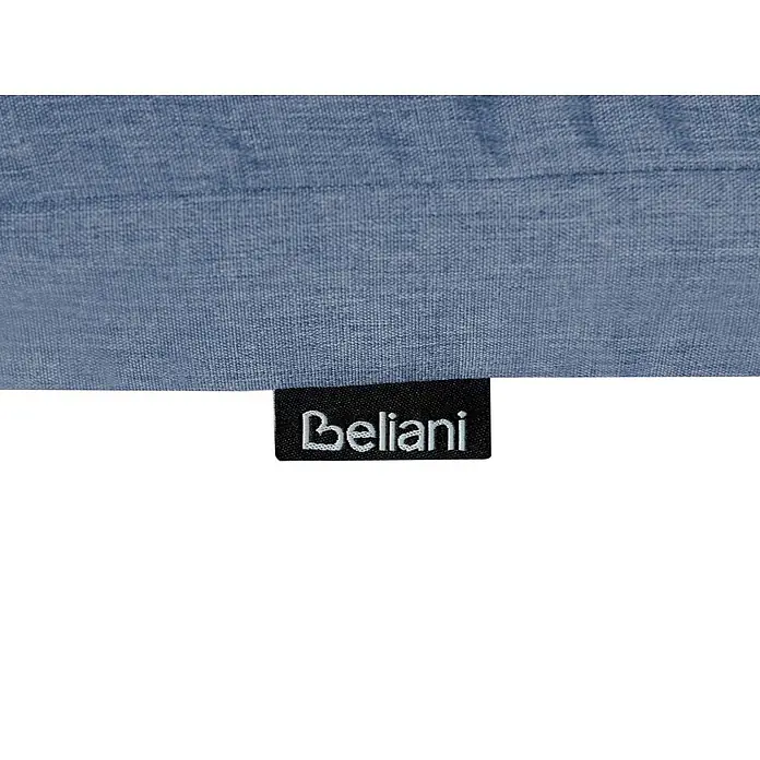 Beliani Gartenstuhl-Set SASSARI PREMIUM - 4 Stk., zertifiziertes Akazienholz, Braun, B x T x H: 54 x 59 x 80 cm - Blauer Stoff mit schwarzem 'Beliani'-Etikett.