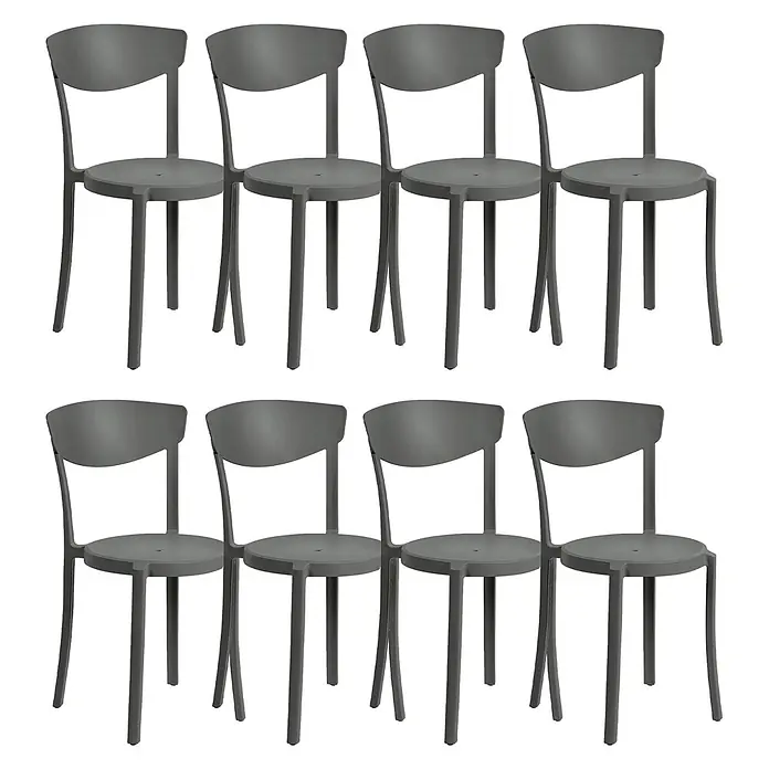 8er-Set Esszimmerstuhl VIESTE in Grau -  - Acht graue Plastikstühle.