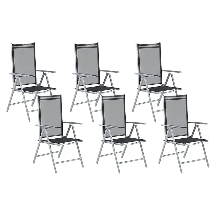 6er-Set Gartenstuhl CATANIA in Schwarz/Silber -  - Sechs silberne Aluminium-Klappstühle mit schwarzem Netzstoff für den Garten.