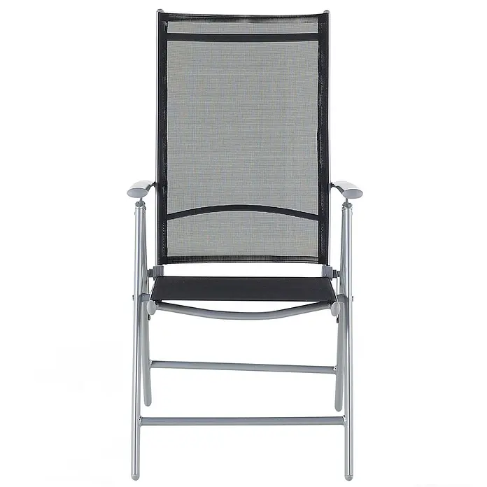 6er-Set Gartenstuhl CATANIA in Schwarz/Silber -  - Schwarzer Klappstuhl aus Netzgewebe mit silbergrauem Metallrahmen.