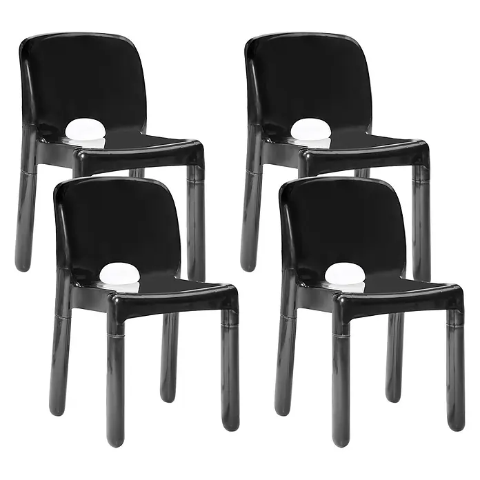 4er-Set Gartenstuhl BETIM in Schwarz -  - Vier glänzende schwarze Plastikstühle, stapelbar.