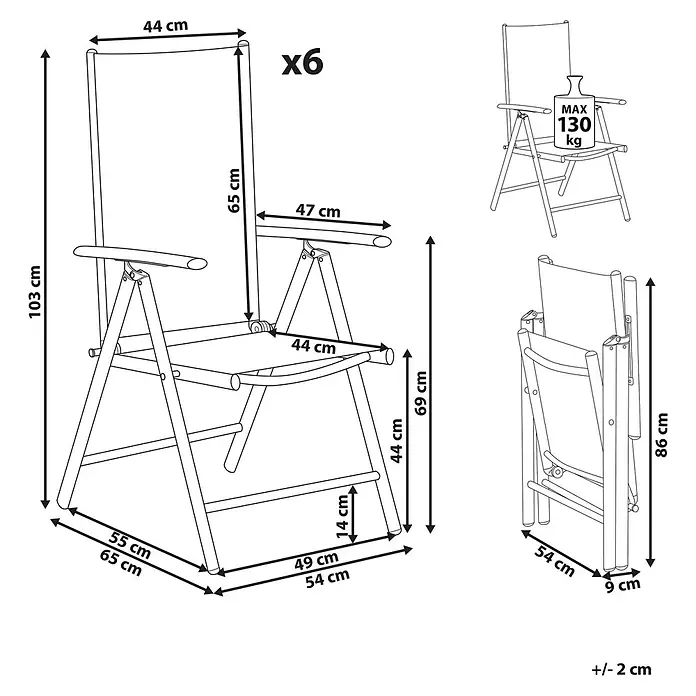 6er-Set Gartenstuhl CATANIA in Grau/Weiß -  - Sechs Klappstühle mit Maßen im ausgeklappten und zusammengeklappten Zustand, max. Belastung 130 kg.