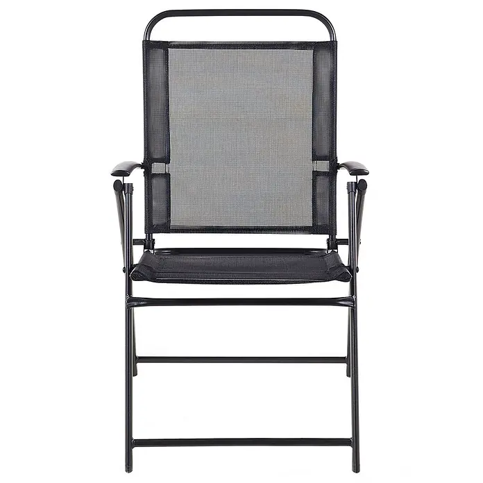 6er-Set Gartenstuhl LIVO in Schwarz -  - Schwarzer Klappstuhl aus Metall mit Sitzfläche und Rückenlehne aus Netzgewebe, von vorne gezeigt.