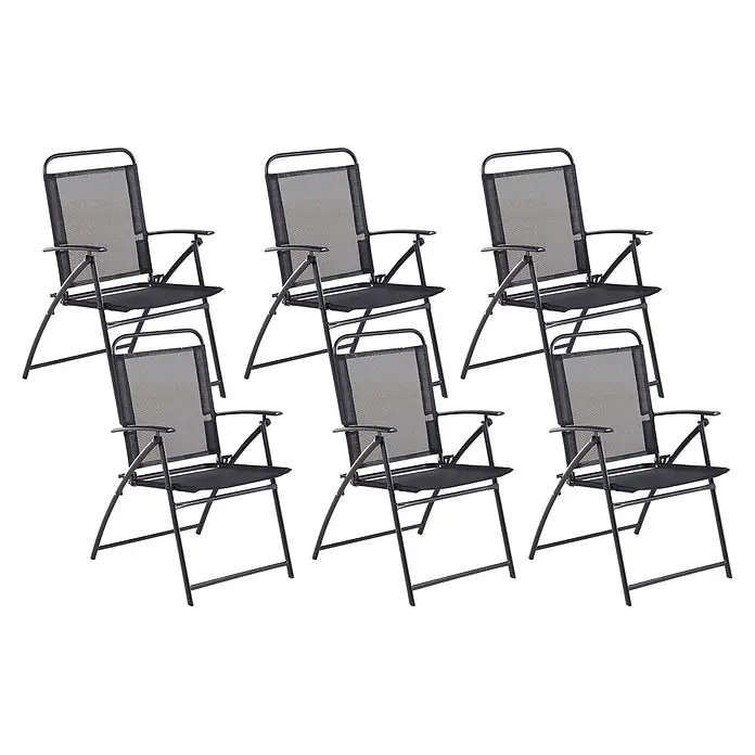 6er-Set Gartenstuhl LIVO in Schwarz -  - Sechs schwarze Klappstühle aus Metall mit Netzgewebe-Sitz und -Rückenlehne, für den Außenbereich geeignet.