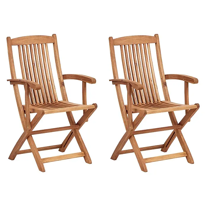 2er-Set Gartenstuhl MAUI II in Braun -  - Zwei braune Klappstühle aus Holz mit Lattenrückenlehnen und -sitzen.