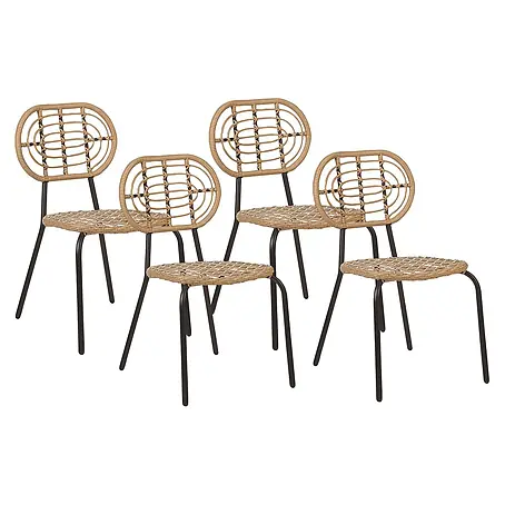 4er-Set Gartenstuhl PRATELLO in Naturfarben/Beige/Schwarz