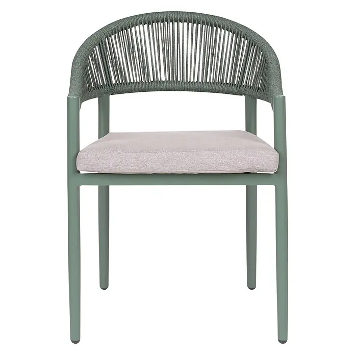 Beliani Gartenstuhl-Set ORMEA - 4 Stk., Aluminium, Grün, B x T x H: 56 x 54 x 80 cm - Grüner Metallstuhl mit geflochtener Seillehne und hellgrauem Kissen.