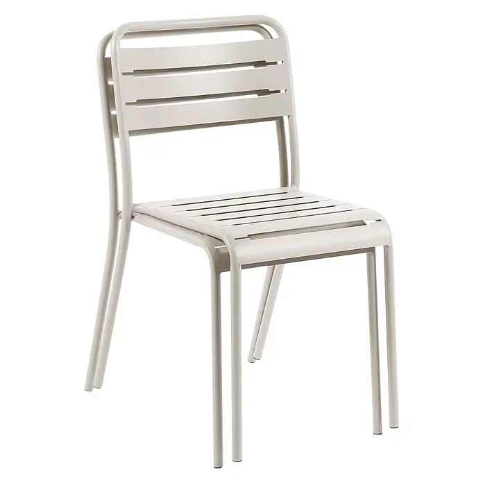 2er-Set Gartenstuhl LEFKADA in Beige -  - Hellgrauer stapelbarer Metallstuhl mit Lattenrost-Sitz und Rückenlehne.