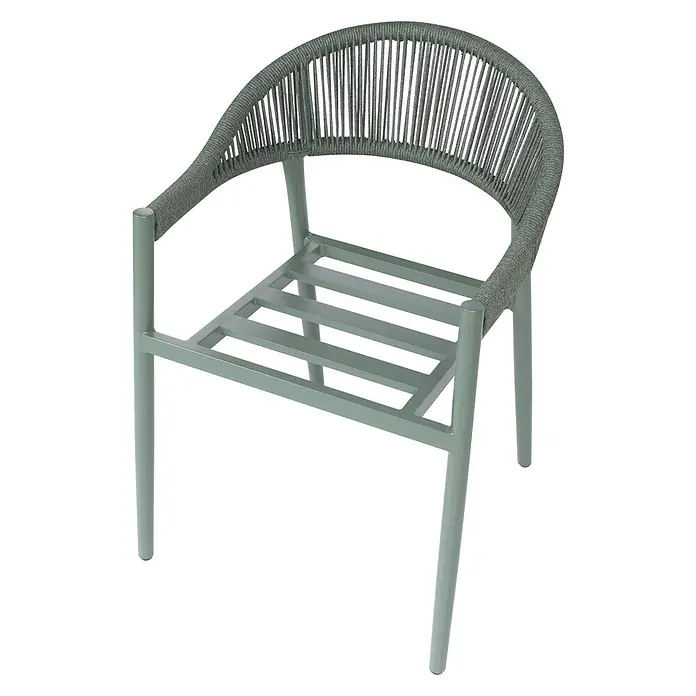 Beliani Gartenstuhl-Set ORMEA - 4 Stk., Aluminium, Grün, B x T x H: 56 x 54 x 80 cm - Salbeigrüner Stuhl mit Metallgestell und geflochtener Seilrückenlehne und Armlehnen.