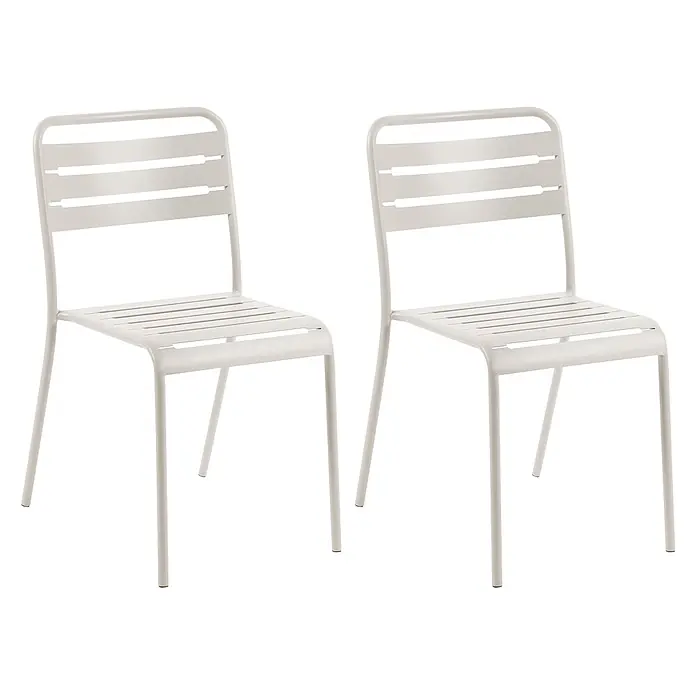 2er-Set Gartenstuhl LEFKADA in Beige -  - Zwei hellgraue Metallstühle mit Lamellensitzflächen und Rückenlehnen.
