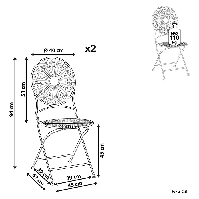 2er-Set Gartenstuhl SCAFA in Weiß -  - Dekorativer Metall-Klappstuhl mit 40 cm Sitz-Ø, 94 cm Gesamthöhe, 45 cm Sitzhöhe und max. 110 kg Tragkraft.