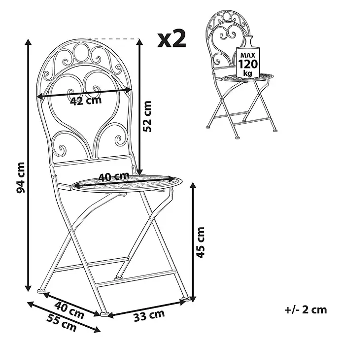 2er-Set Gartenstuhl ALBINIA in Rot -  - Zwei klappbare Gartenstühle aus Metall. Maße: 94H x 40B x 55T cm. Sitzhöhe 45 cm. Max. 120 kg Belastung.