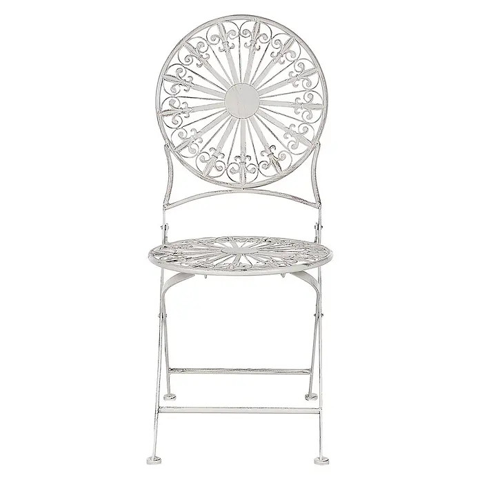 2er-Set Gartenstuhl SCAFA in Weiß -  - Weißer Klappstuhl aus Metall im Antik-Look mit Fleur-de-Lis- und Sonnenstrahlmuster.