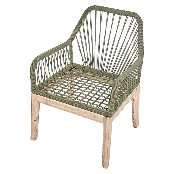 Beliani Gartenstuhl-Set OLBIA - 2 Stk., Akazienholz, Grün, B x T x H: 64 x 71 x 89 cm - Grüner geflochtener Seilstuhl mit Holzgestell und Beinen.