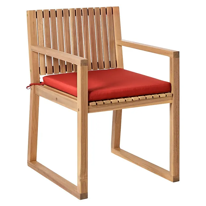 Beliani Gartenstuhl-Set SASSARI PREMIUM - 4 Stk., zertifiziertes Akazienholz, Braun, B x T x H: 54 x 59 x 80 cm - Holzarmlehnstuhl mit Lattenrückenlehne und rotem Kissen.