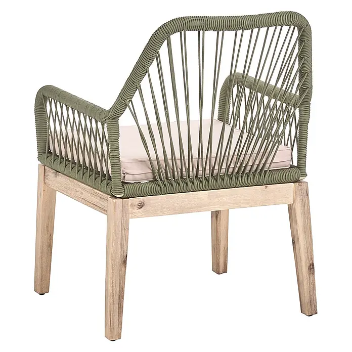 Beliani Gartenstuhl-Set OLBIA - 2 Stk., Akazienholz, Grün, B x T x H: 64 x 71 x 89 cm - Grüner Seil-Sessel mit hellen Holzbeinen und hellem Kissen.