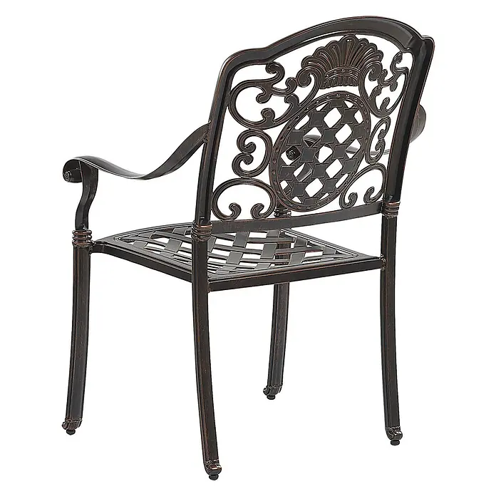 8er-Set Gartenstuhl SALENTO in Braun/Beige -  - Verzierte bronzefarbene Aluminiumguss-Gartenstuhl mit geschwungener Rückenlehne und geflochtener Sitzfläche.