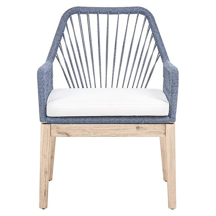 Beliani Gartenstuhl-Set OLBIA - 2 Stk., Akazienholz, Blau, B x T x H: 64 x 71 x 89 cm - Blauer geflochtener Outdoor-Stuhl mit weißem Kissen und hellem Holzrahmen.