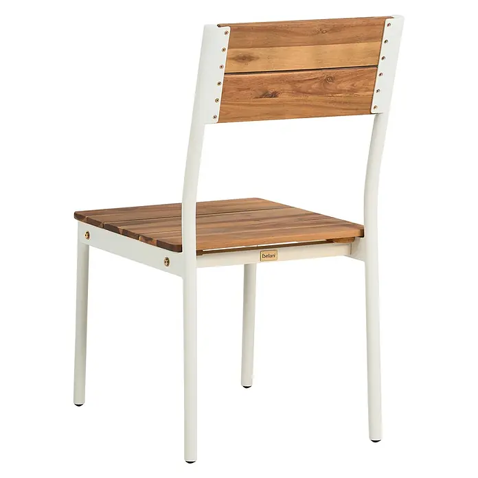 Beliani Gartenstuhl-Set GIOVINAZZO - 2 Stk., Akazienholz, Braun, B x T x H: 47 x 53 x 90 cm - Stuhl aus weißem Metall mit hölzerner Latten-Sitzfläche und Rückenlehne.