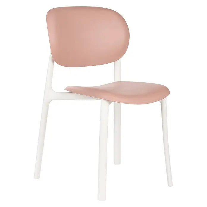 4er-Set Esszimmerstuhl MUSANO in Rosa/Weiß -  - Moderner Esszimmerstuhl mit geschwungener pinkfarbener Kunststoffsitzfläche und Rückenlehne auf weißem Gestell.