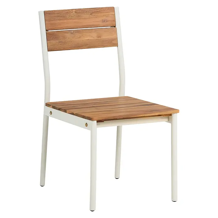 Beliani Gartenstuhl-Set GIOVINAZZO - 2 Stk., Akazienholz, Braun, B x T x H: 47 x 53 x 90 cm - Stuhl mit weißem Metallrahmen und Sitz- und Rückenlehne aus Holzlatten.
